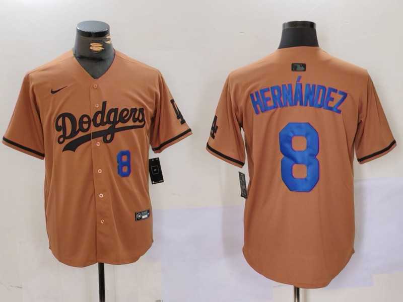 Men%27s Los Angeles Dodgers #8 Kike Hernandez Number Olive Cool Base Limited Stitched Jerseys